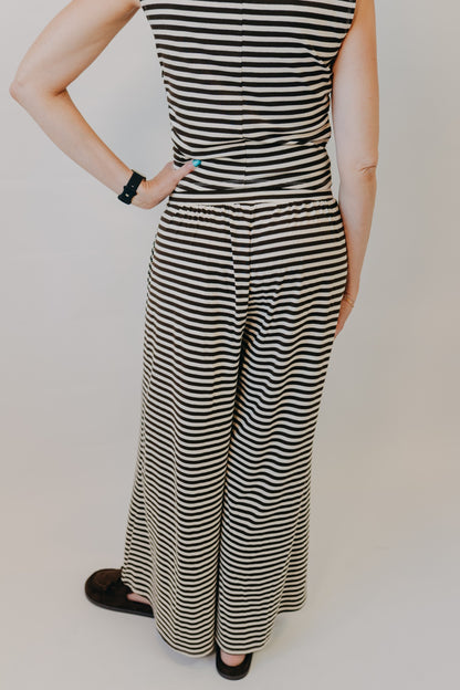 By Together | Fine Line Wide Leg Knit Pants | Cream Brown