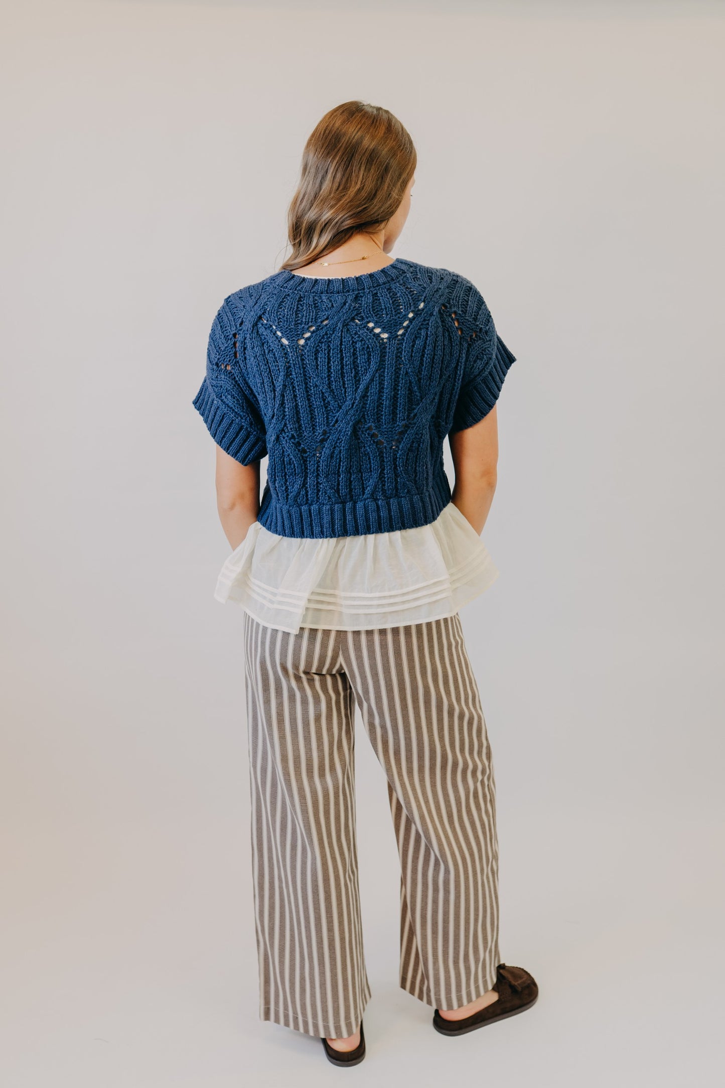 Blu Pepper | Stripe Waist Tie Linen Blend Pants | Dark Brown