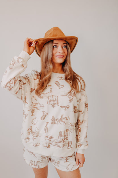 Blu Pepper | Western Print Knit Top | Cream Multi