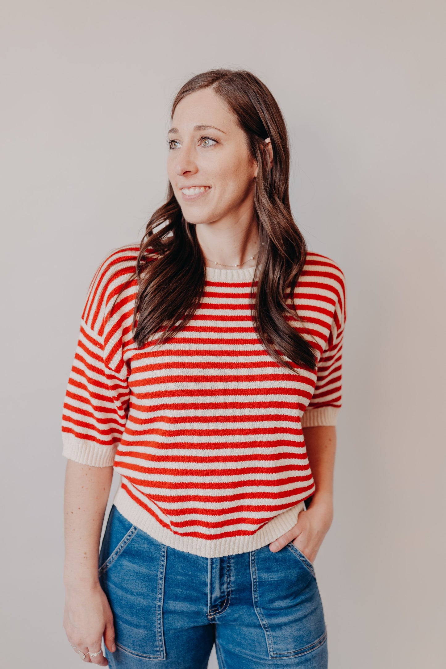 Blu Pepper | Striped Contrast Trim Knit Sweater | Red