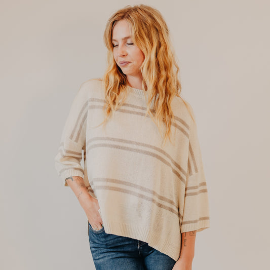 Be Cool | Drop Shoulder Striped Sweater | Natural