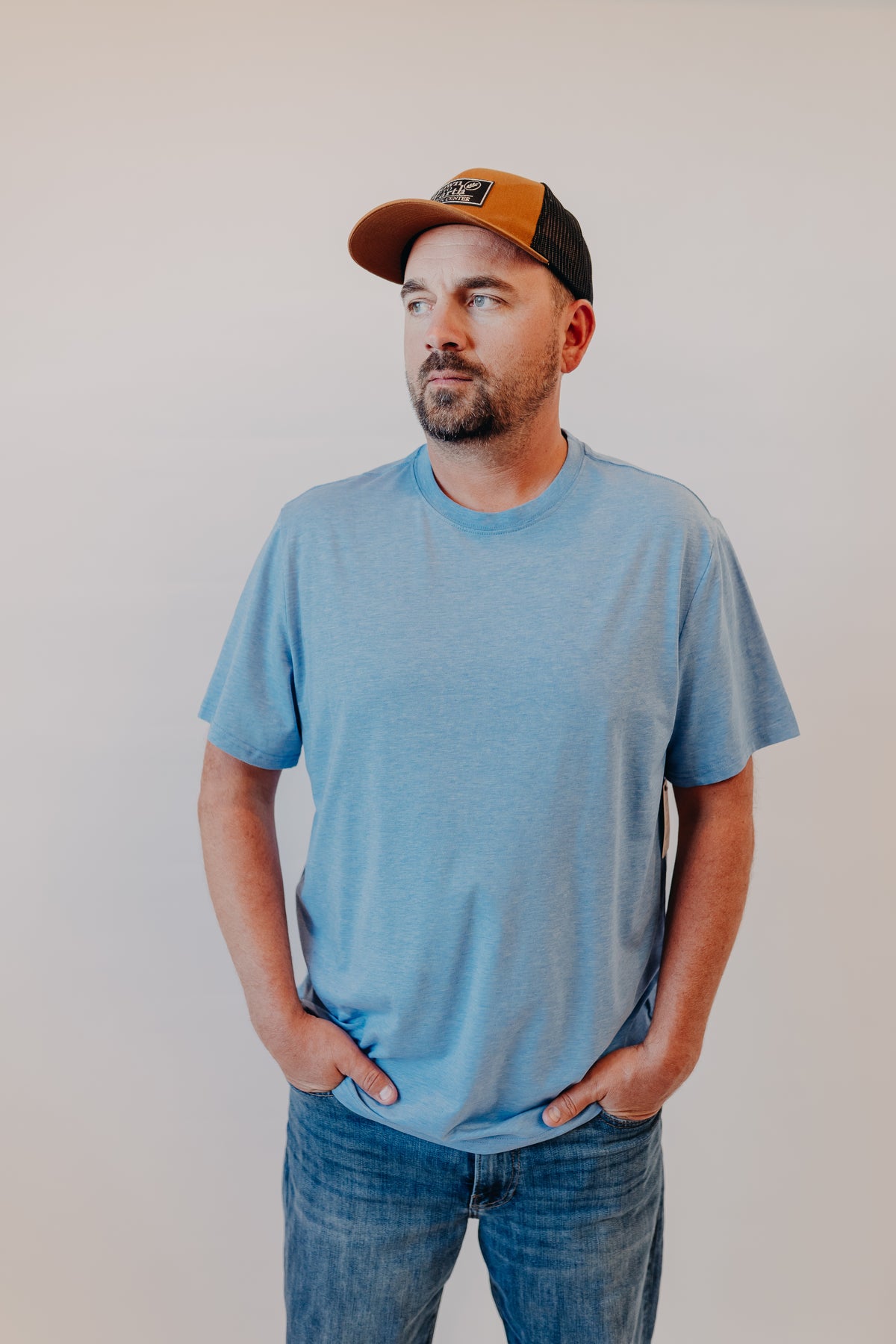 Flag & Anthem | Essential Stretch Crew Tee | Lt Blue Heather