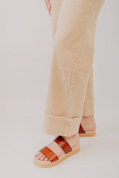 Vervet | Mid Rise Cuffed Crop Wide Leg | Sun Beige