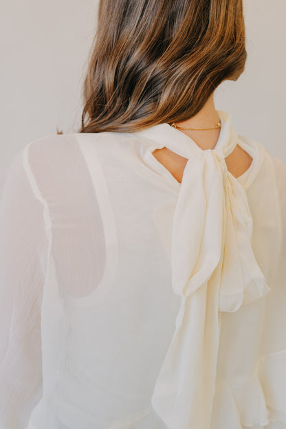by Together | Baroque Flared Cuff Crop Woven Top | Cream