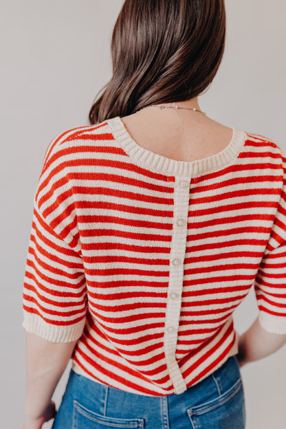 Blu Pepper | Striped Contrast Trim Knit Sweater | Red