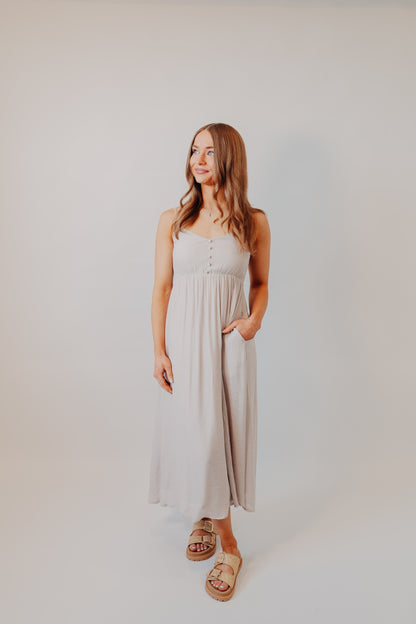Fun2Fun | Button Detail Maxi Dress | Lt Grey