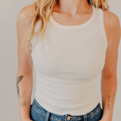 Blu Pepper | Washed Raw Edge Tank Top | White