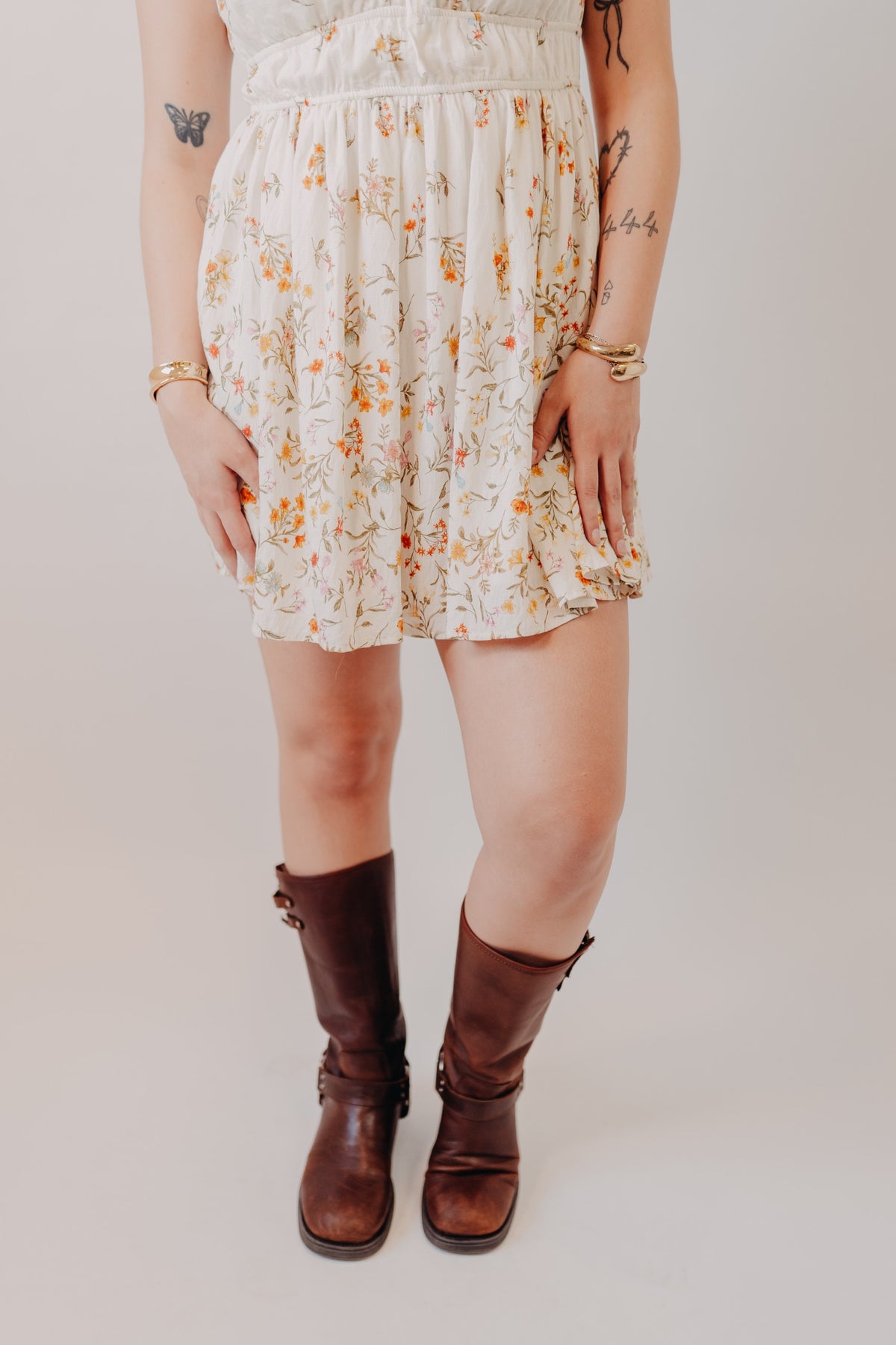 Blu Pepper | Floral Front Tie Midi Dress | Ivory Multi