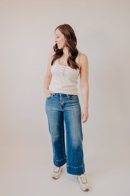 Vervet | High Rise Ankle Wide Trouser | Golden Aura