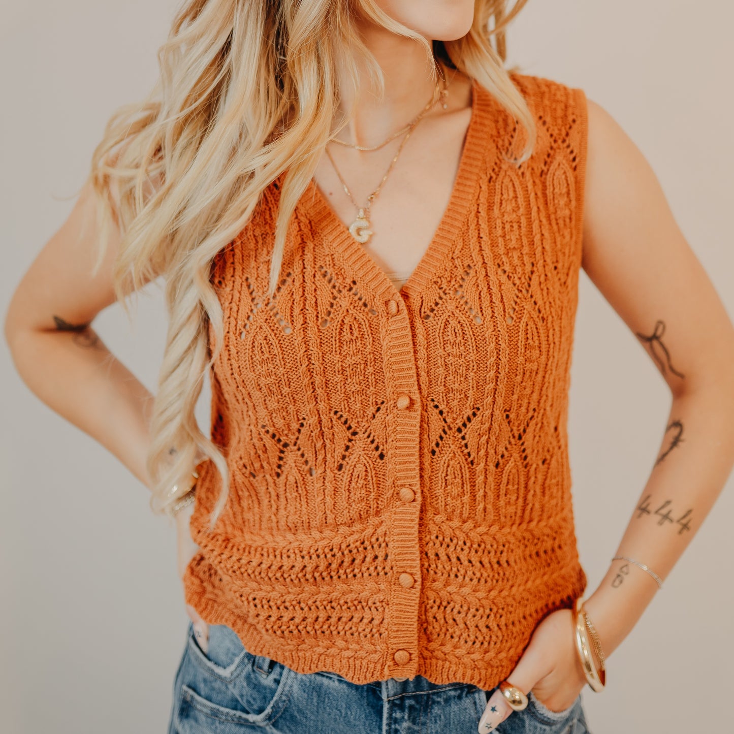Be Cool | Button Up Crocheted Tank Top | Clay