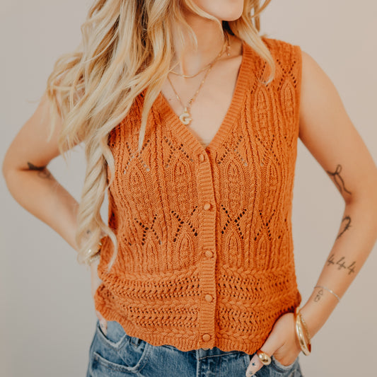 Be Cool | Button Up Crocheted Tank Top | Clay
