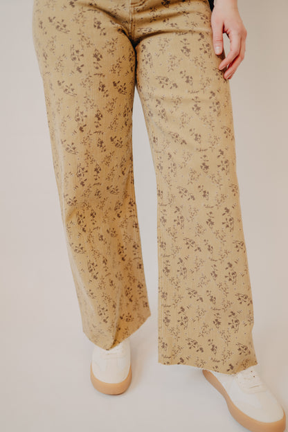 Miou Muse | Floral Print Pants | Straw Brown