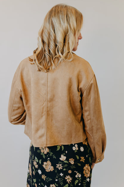 Blu Pepper | Suede Collared Crop Jacket | Camel