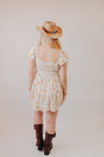 Blu Pepper | Floral Front Tie Midi Dress | Ivory Multi