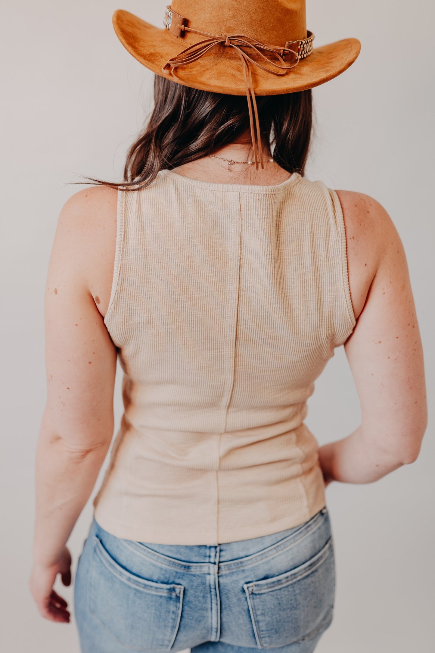 Doe & Rae | Striped Knit Puff Sleeve Top | Lt Tan