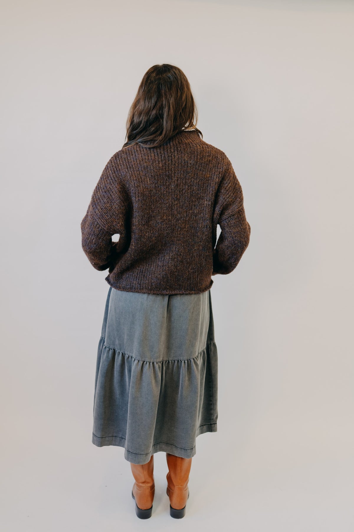 Blu Pepper | Mock Neck Knit Sweater | Brown