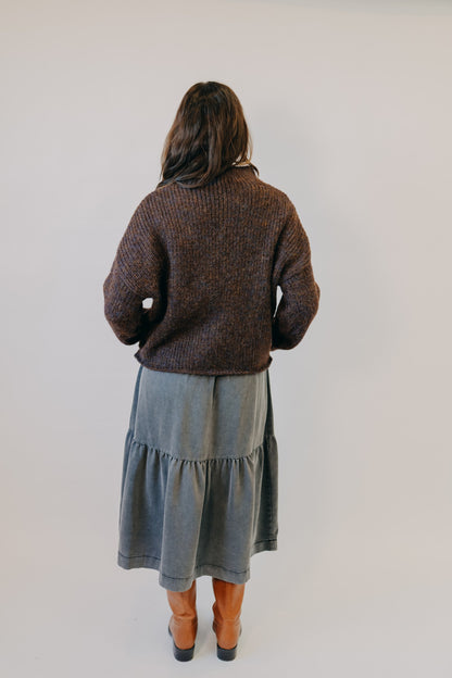 Blu Pepper | Mock Neck Knit Sweater | Brown