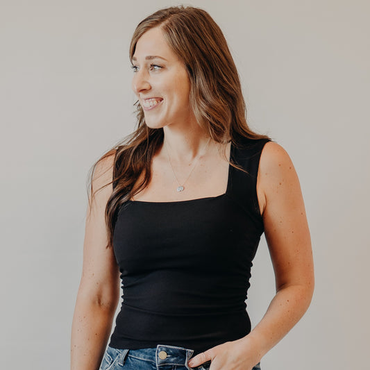 Blu Pepper | Square Neck Ruched Top | Black