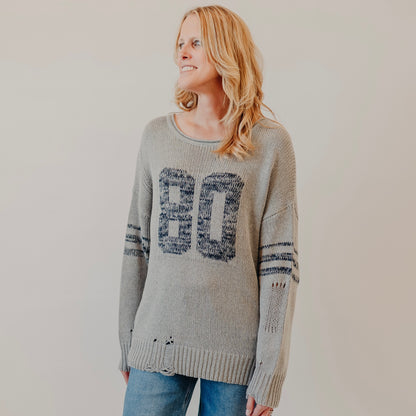 Blu Pepper | Distressed Varsity Top | Grey