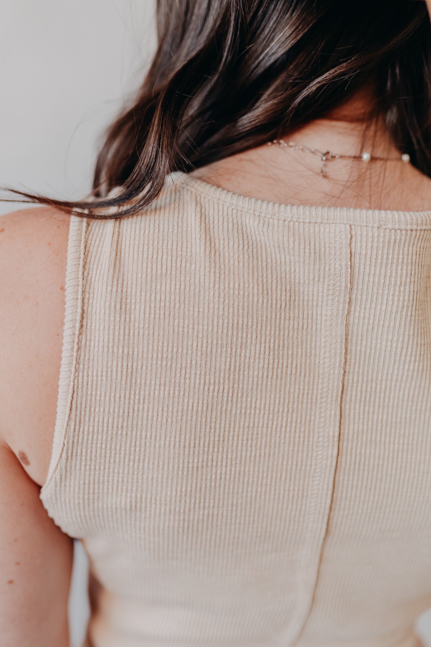Doe & Rae | Striped Knit Puff Sleeve Top | Lt Tan