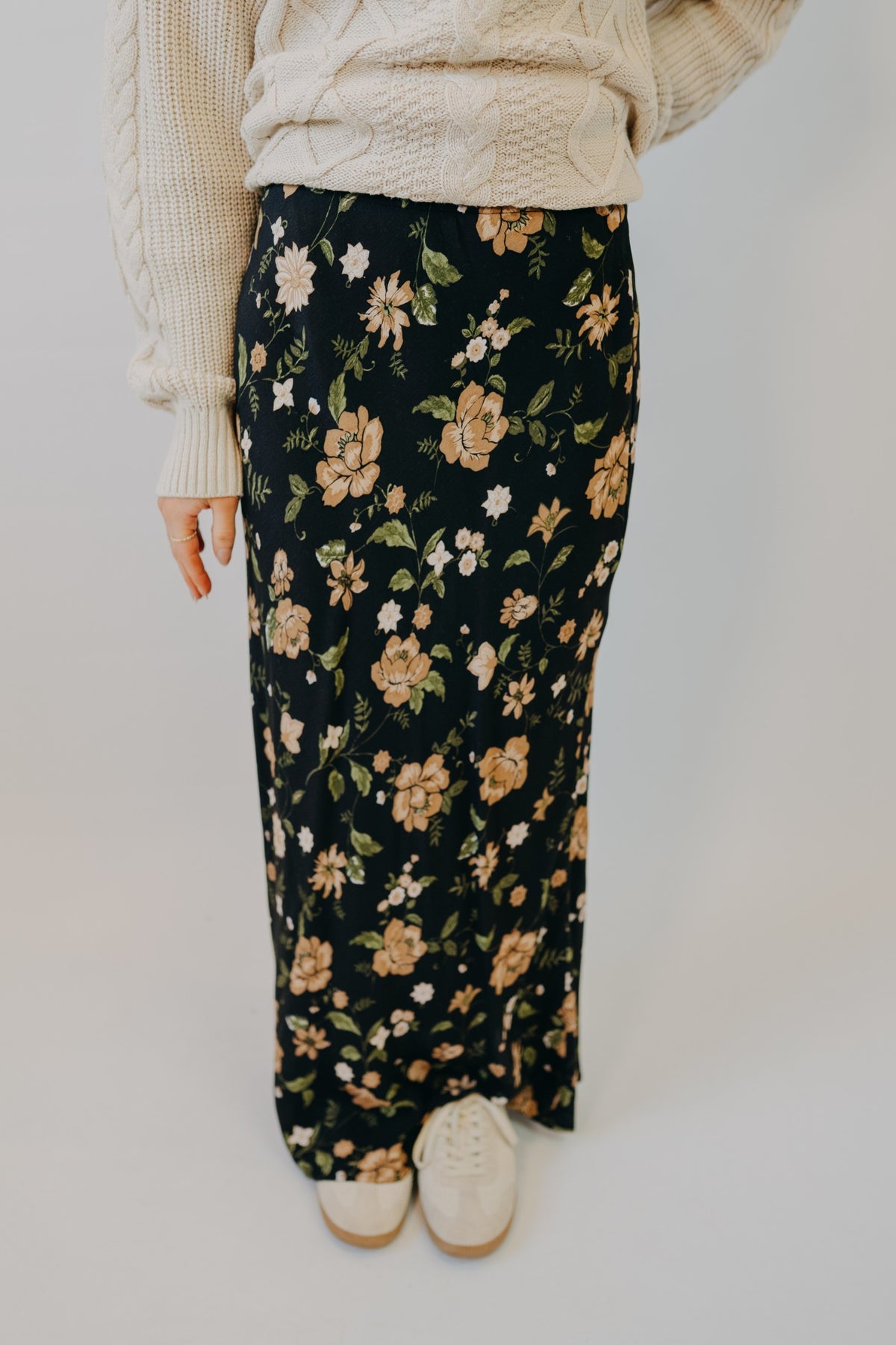 Blu Pepper | Floral Midi Skirt | Black Multi