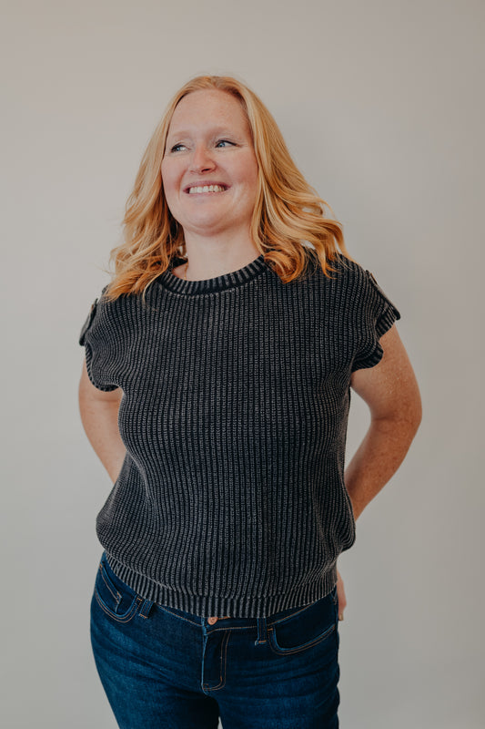 Blu Pepper | Washed Knit Sweater | Charcoal