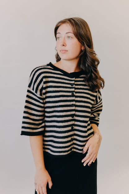 By Together | Kelsey Quarter Sleeve Cardigan | Black Taupe