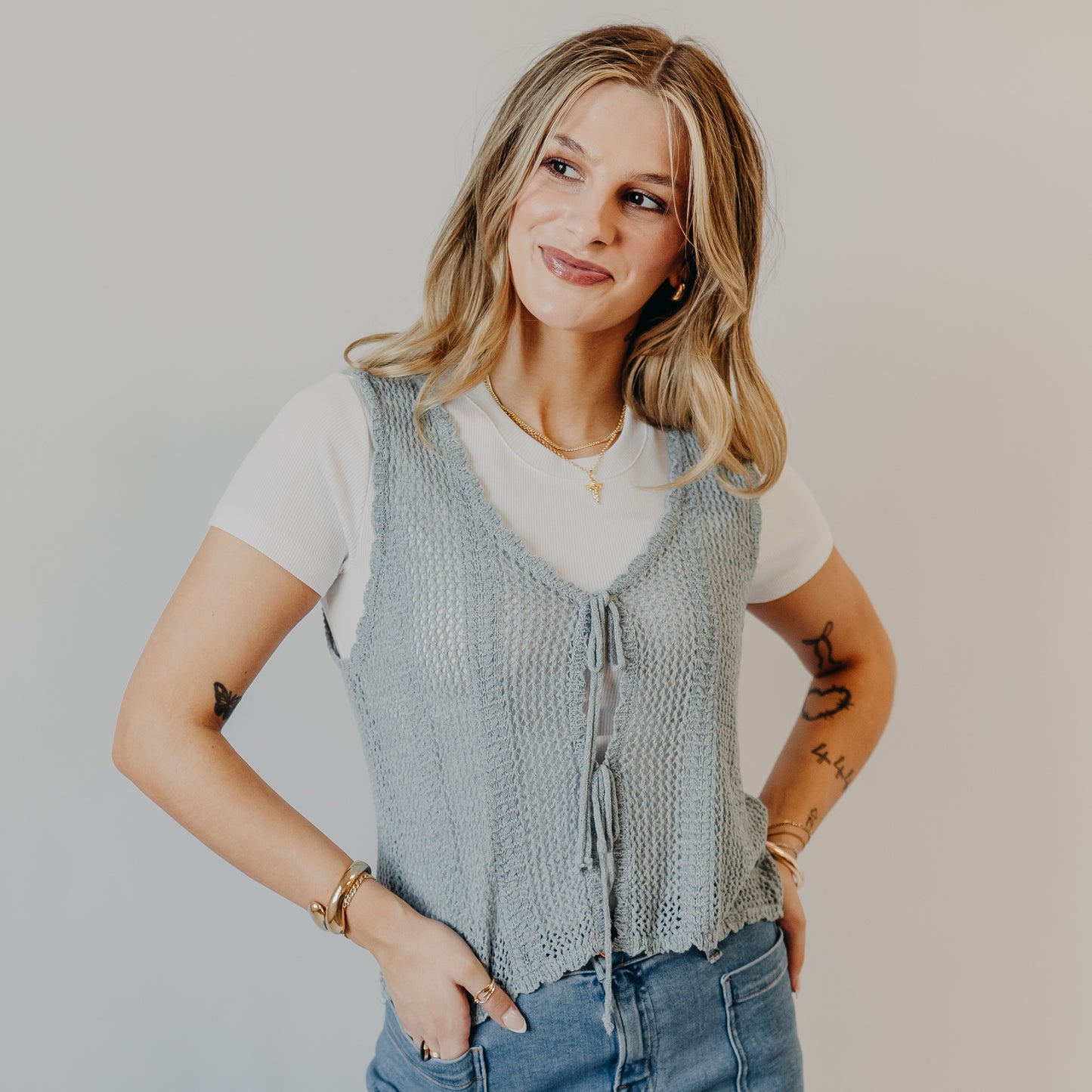 Be Cool | Crochet Knit Vest | Dusty Blue