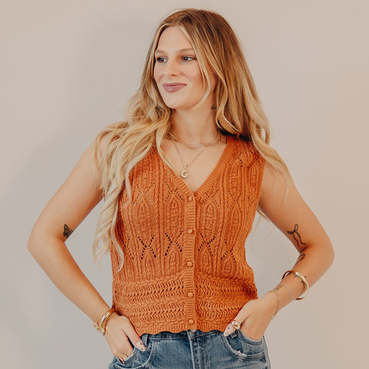 Be Cool | Button Up Crocheted Tank Top | Clay
