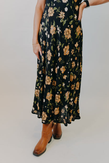 Blu Pepper | Floral Puff Sleeve Midi Dress | Black Multi