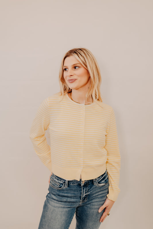 Mod Ref | The Montana Cardigan | Butter Yellow White