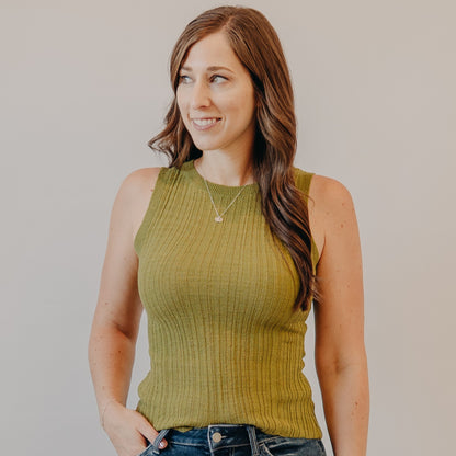 Blu Pepper | Sleeveless Sweater Top | Olive
