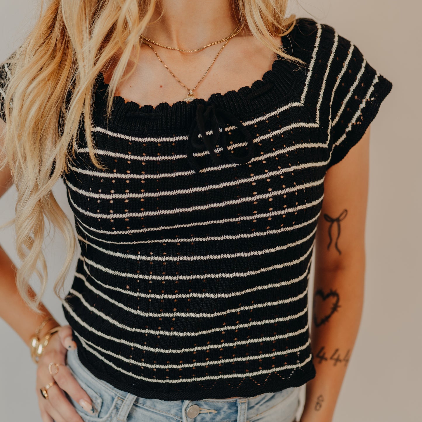 Doe & Rae | Vintage Inspired Striped Top | Black
