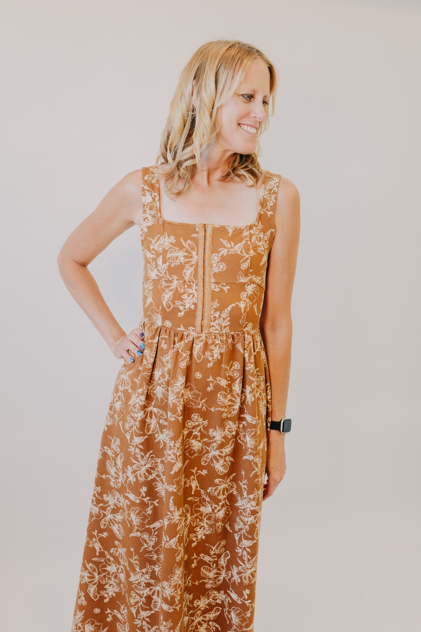 Blu Pepper | Floral Toile Midi Dress | Caramel