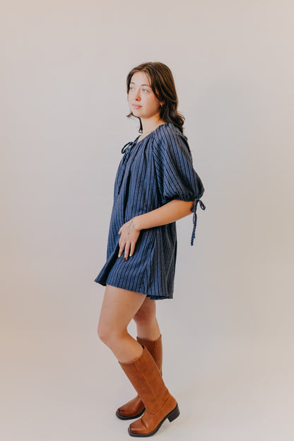 Miou Muse | Stripe Detail Loose Romper | Navy