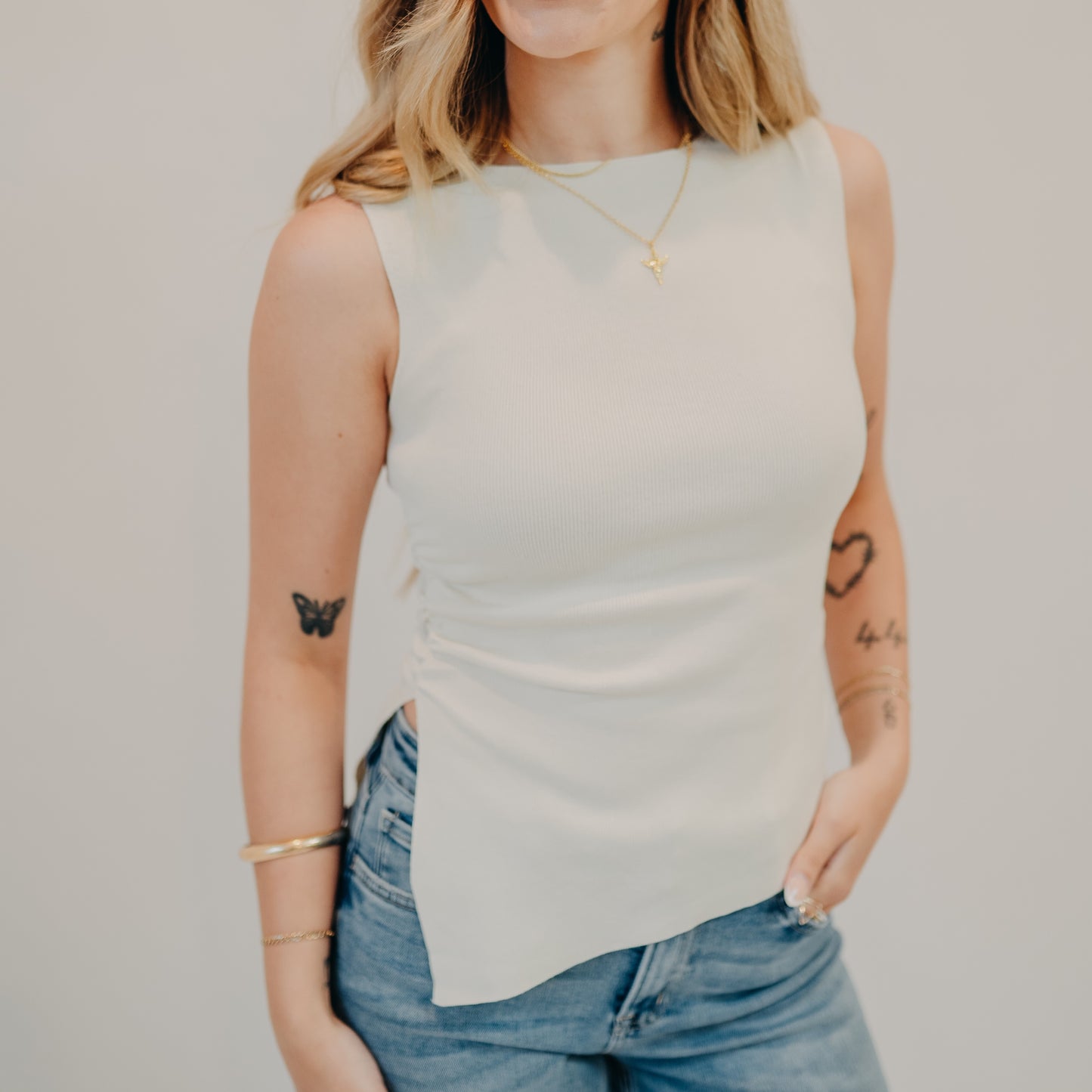 Blu Pepper | Asymmetrical Hem Top | Cream