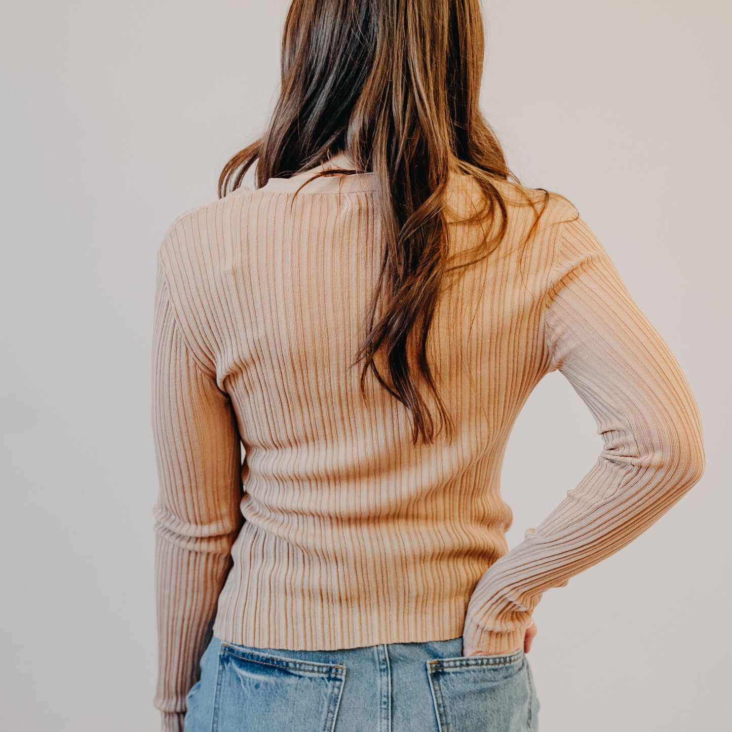 Semi Sheer V Neck Cardigan | Light Khaki