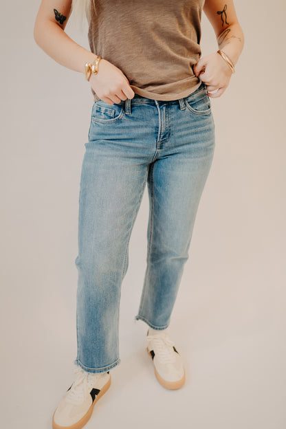 Flying Monkey | Mid Rise Crop Straight Uneven Hem | Stately
