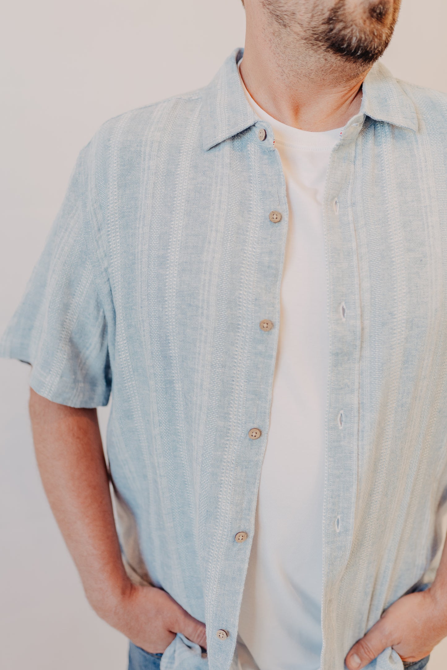 Flag & Anthem | Oceanside Linen Blend Shirt | Lt Blue