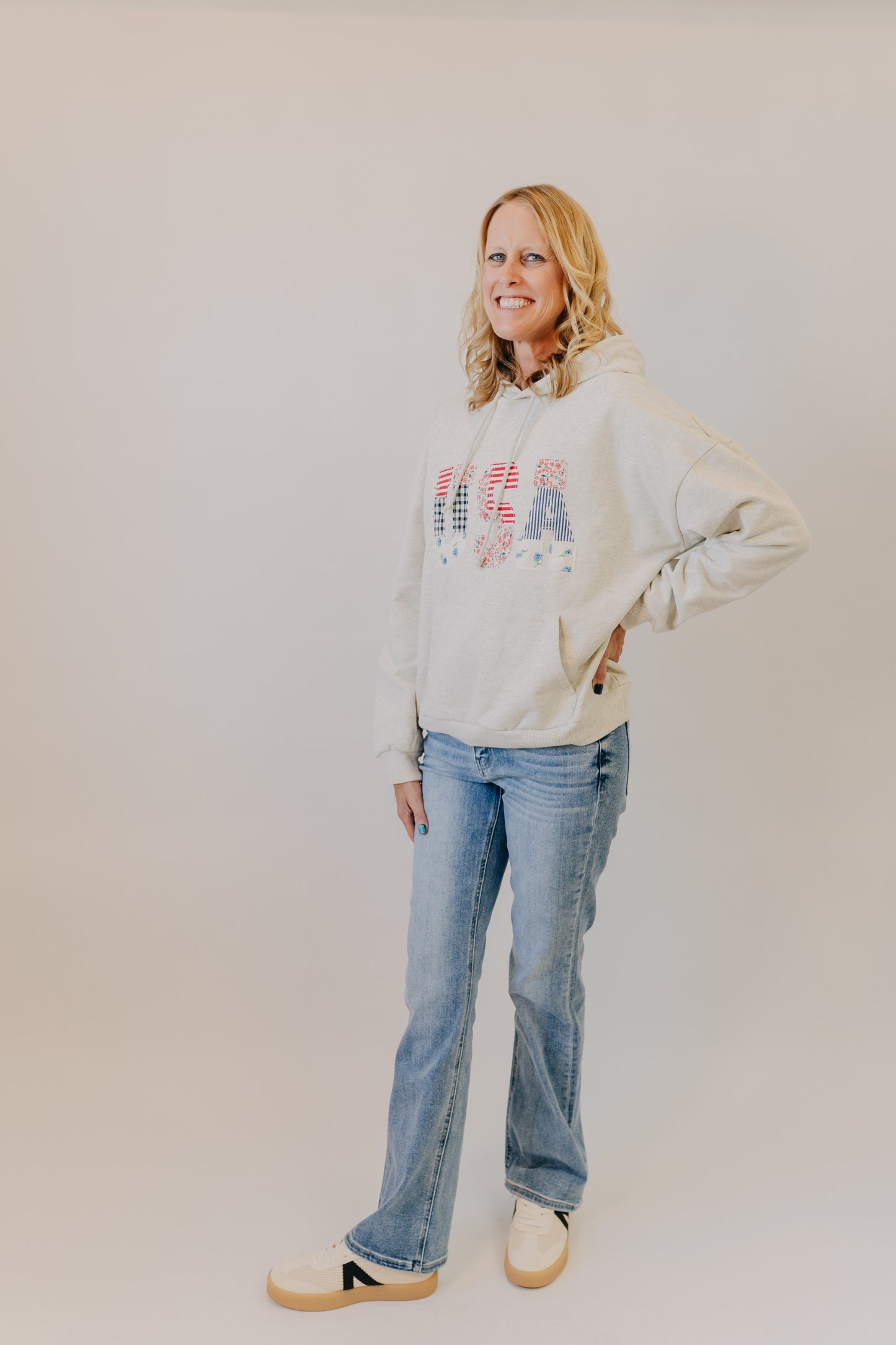Miou Muse | USA Floral Patchwork Hoodie | Melange Grey