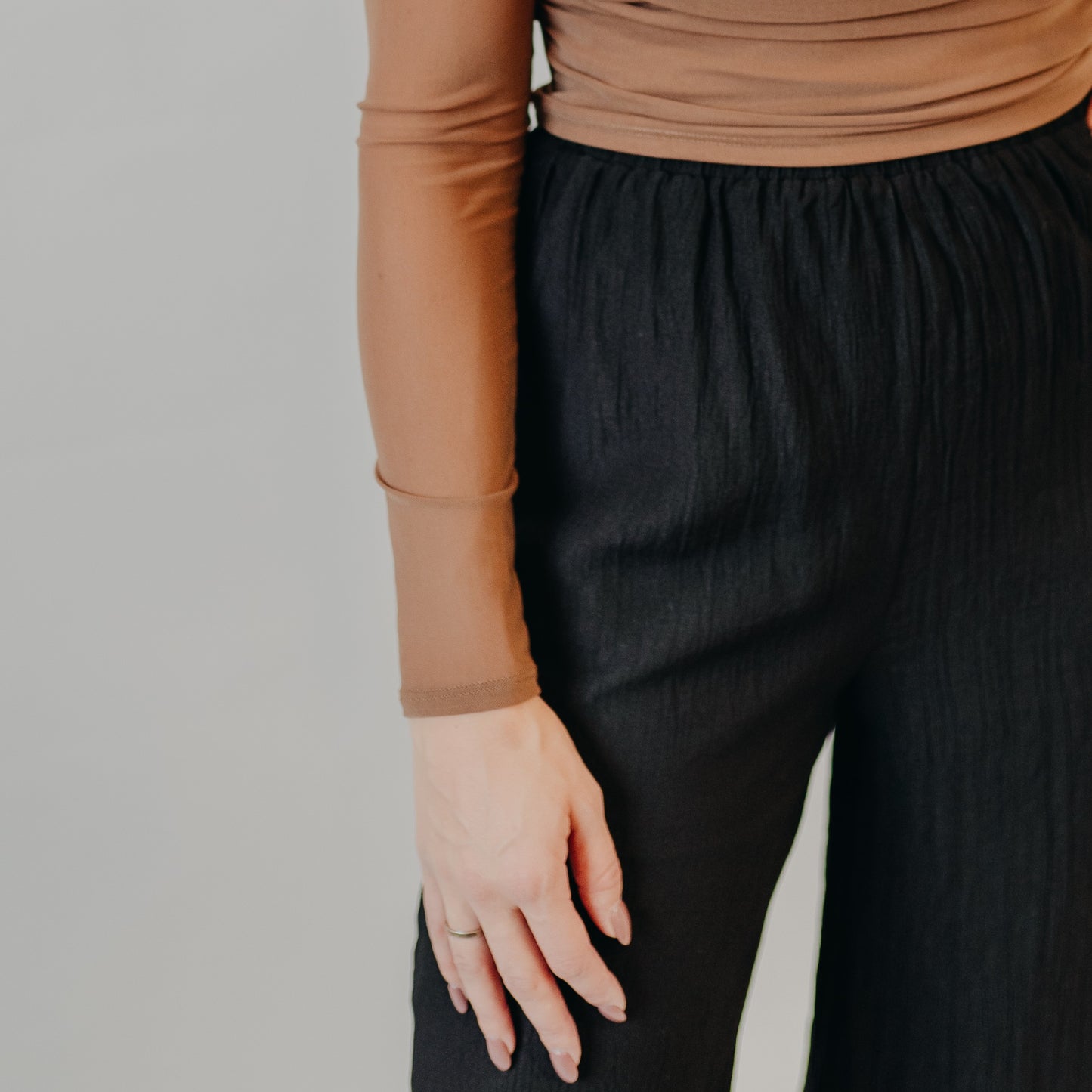 Blu Pepper | Ruched Waist Square Neck Top | Brown