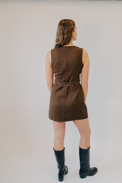 Blu Pepper | Belted Sleeveless Midi Dress | Brown