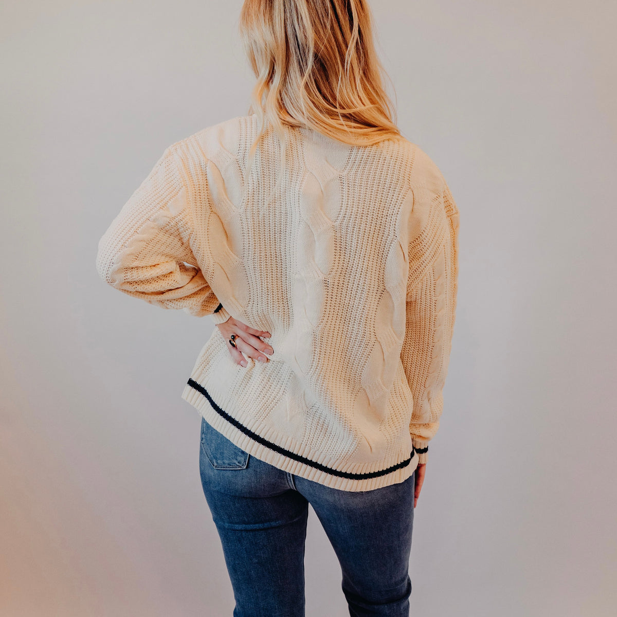 Varsity Cable Knit Cardigan | Natural
