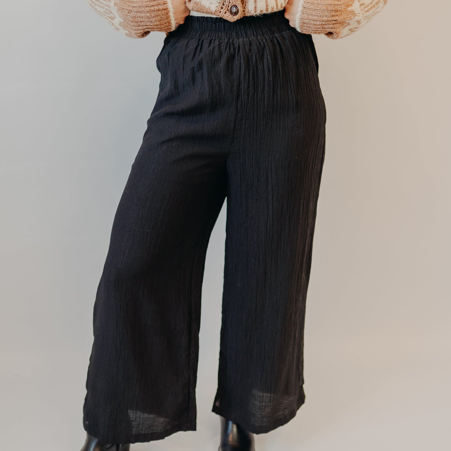 Staccato | Elastic Waist Wide Leg Pant | Black