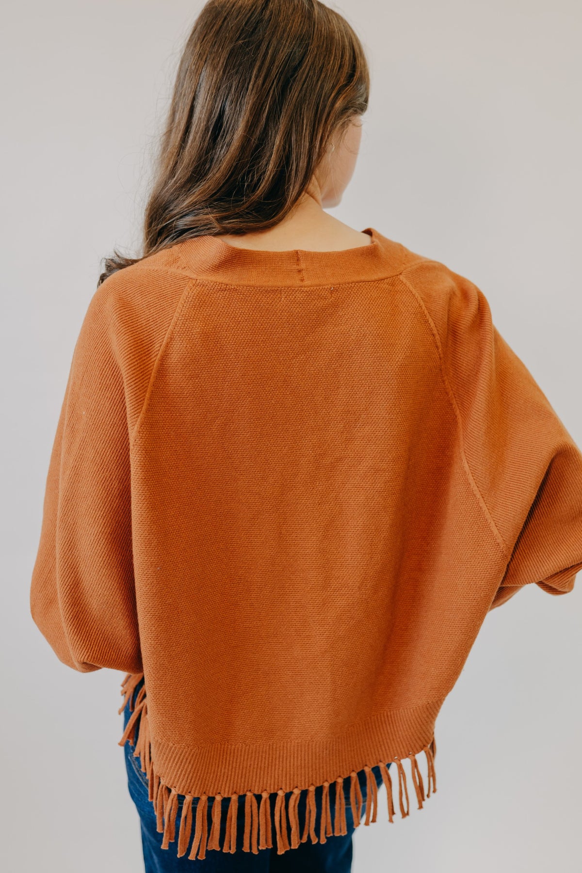 Staccato | Fringe Hem Button Down Cardigan | Dark Camel