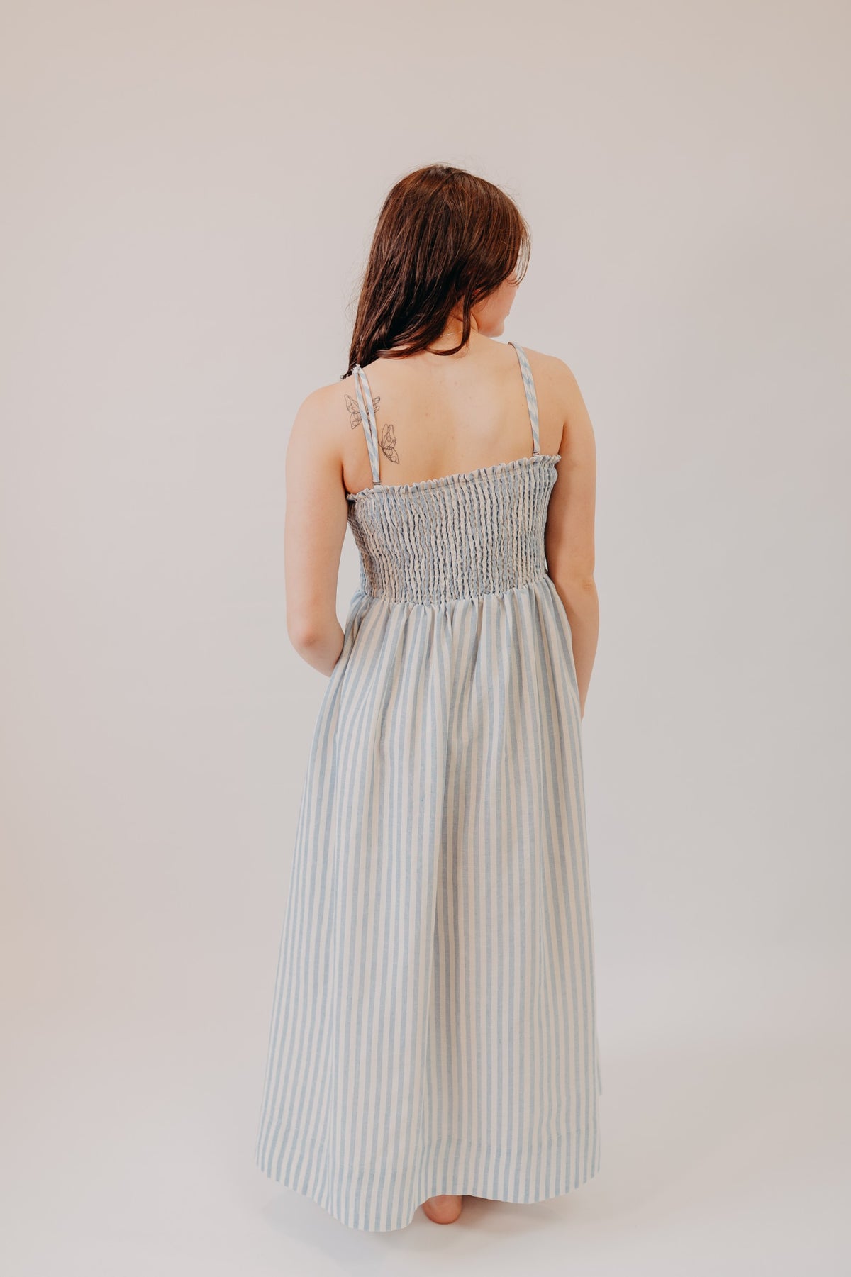 Miou Muse | Striped Smock Top Maxi Dress | Blue