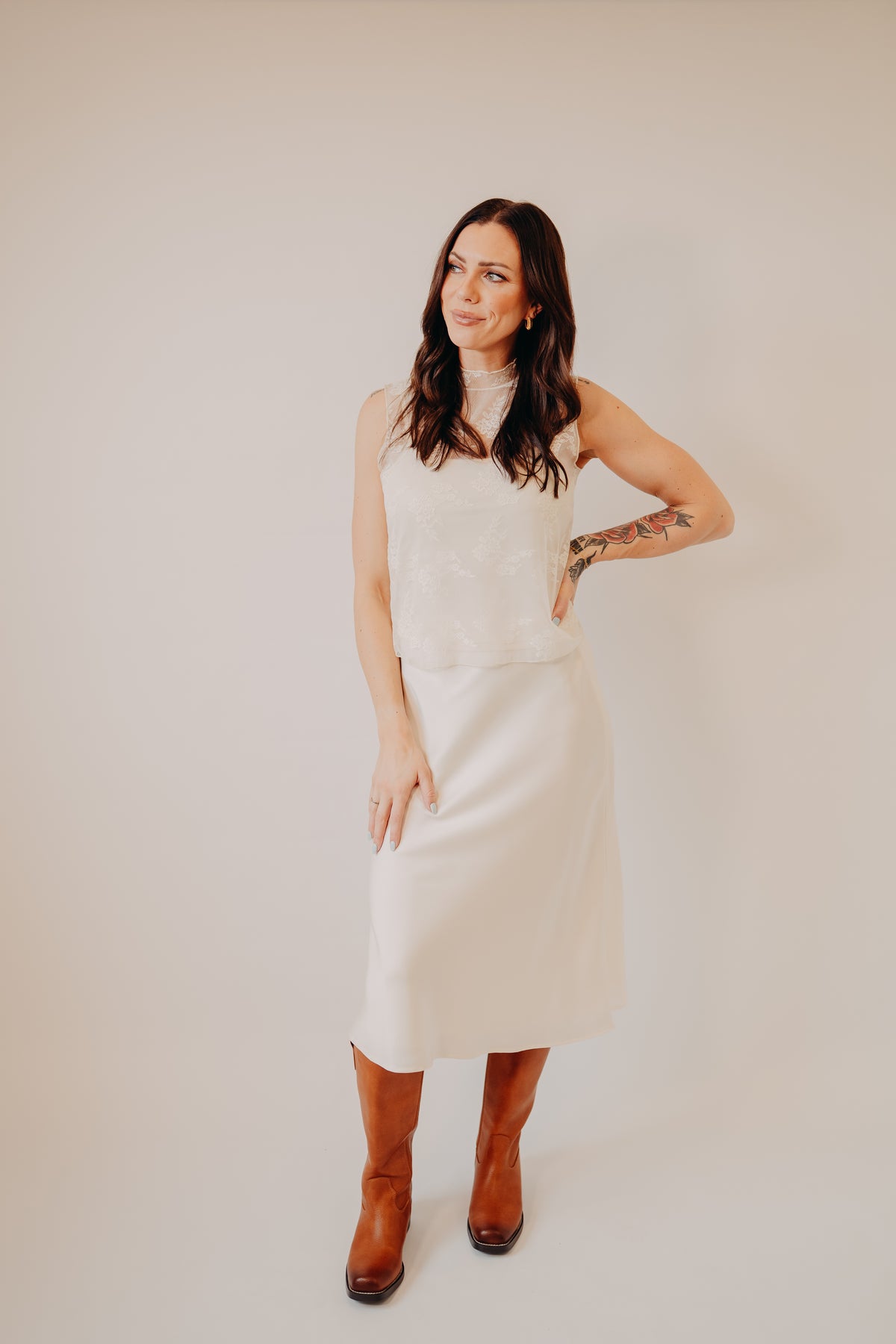 Fun2Fun | Satin Midi Skirt | Ivory