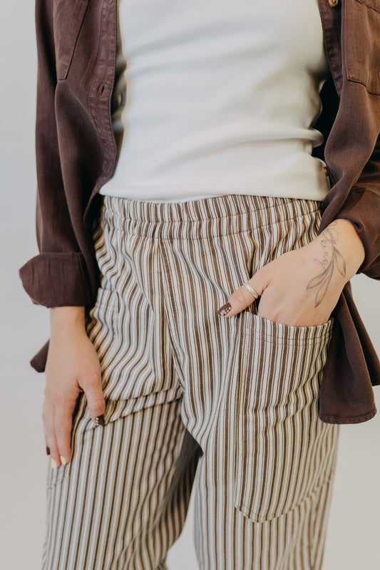 Blu Pepper | Stripe Pocket Wide Leg Pants | Brown