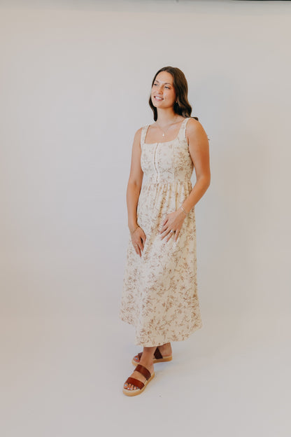Blu Pepper | Floral Toile Midi Dress | Oatmeal