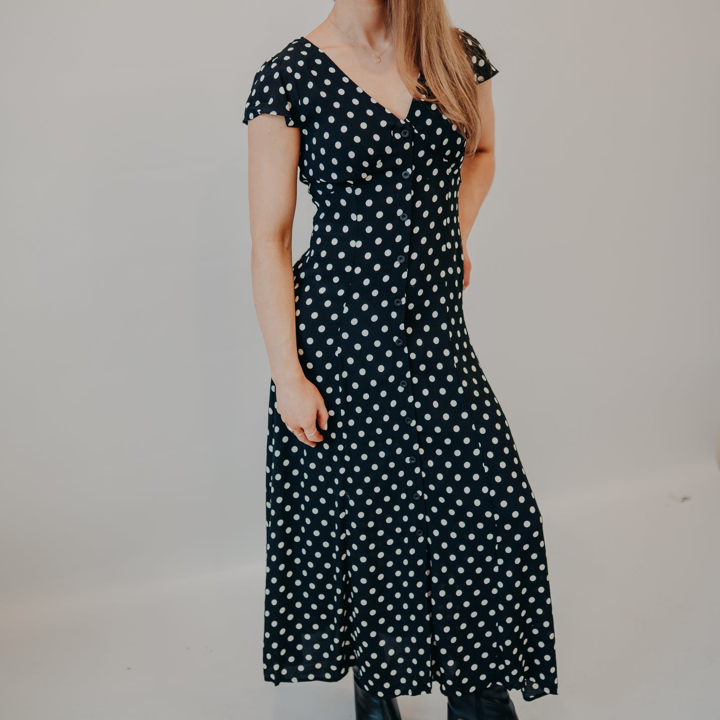 Blu Pepper | Polka Dot Midi Dress | Black